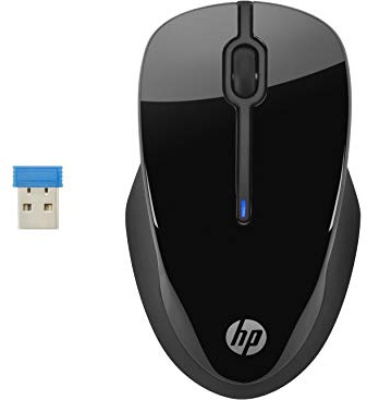 HP 250 Black 2.4 GHz USB Wireless Mouse with Blue LED 1000, 1200, 1600 Dpi Optical Sensor, Up To 12 Months Battery Life