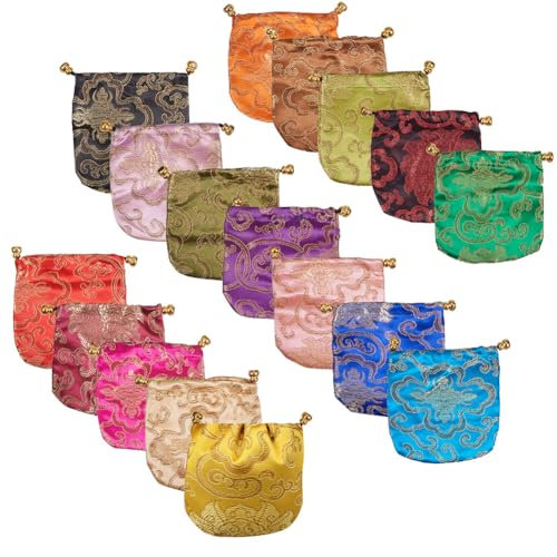NBEADS 30 Stück Seide Kordelzug beutel, 15 Farben Süßigkeiten Geschenkbeutel Geschenktüten Schmuckbeutel Für Hochzeit Hochzeitsgeschenk Verpackung, 10,9x11cm