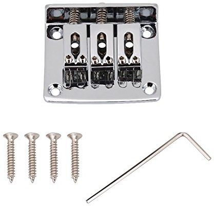 E-Gitarrenbrücke, Zinklegierung, 3-saitiger fester Hardtail-Gitarren-Steg, Top-Load-Saitenhalter langlebige Ersatzteile für Cigarbox E-Gitarren 50 × 40 × 13 mm (Silber)
