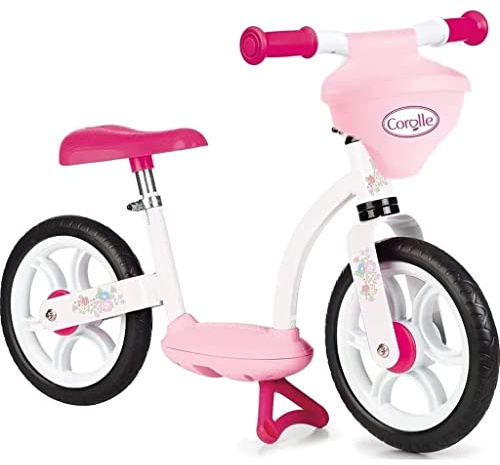 Smoby - Corolle - Bicicleta de Equilibrio Comfort - Bicicleta Infantil Ligera con Pata de Cabra - Sillín Ajustable - Ruedas Antideslizantes y silenciosas - Portabebés Integrado - A Partir de 2 años