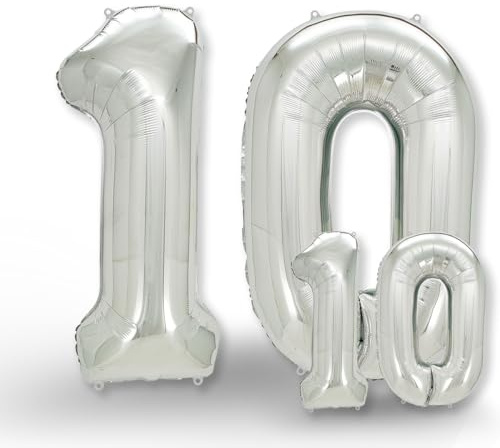FUNXGO folienballon 10 Silber set - 2 Stück -100 & 38cm- luftballons Zahlen 10-10 Geburtstag - XXL Riesenzahl Geburtstagsdeko Set luftballon 10 silber ballon 10