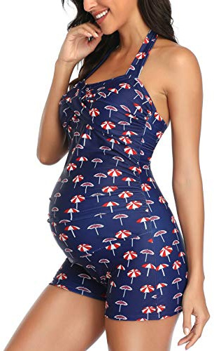 EastElegant Graviditetsbaddräkt en del retro halterneck baddräkter med boyleg graviditet baddräkter Boyshort,Paraply, M