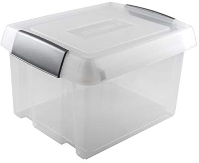 6 x Sunware Nesta Suspension Aktenbox 37 Liter+erhöhter Deckel+2 Streifen - 47,5 x 37 x 28cm - transparent/metallisch