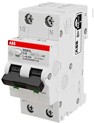 ABB DS201 LH Disjoncteur Différentiel 30ma Magnéto-thermique 4,5 KA 1P+N 2 modules classe AC (DS201LHC10AC30 10A (EX DS91LC10AC30)), Disjoncteur