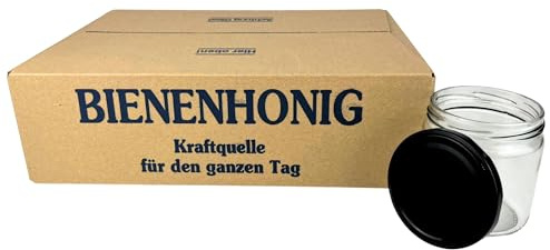 BIENEN SCHMIDT 60x Twist Off Honigglas Schraubglas 500g Imkerhonig Rundglas mit Deckel Schwarz Gläser für Honig 82mm Sturzglas Einmachglas Einweckglas Marmeladenglas Deckel Schwarz