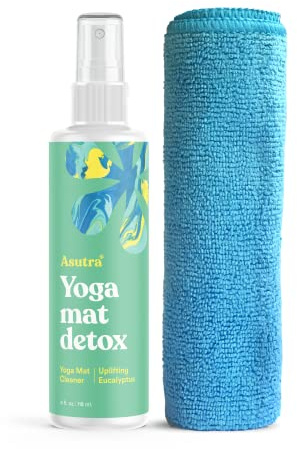 Asutra - Limpiador de esteras de yoga 100 % natural y orgánico, sin residuos resbaladizos, seguro para todas las alfombras, limpia y refresca, toalla de limpieza de microfibra gratis