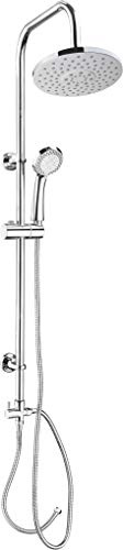 Cornat Duschsystem Carballo - verchromt - Runde Kopfbrause - Handbrause mit 5 Strahlarten: Normal-, Soft- und Massagestrahl - Anti-Kalk-Funktion / Dusch-Komplettset mit Steigrohr / SA330102
