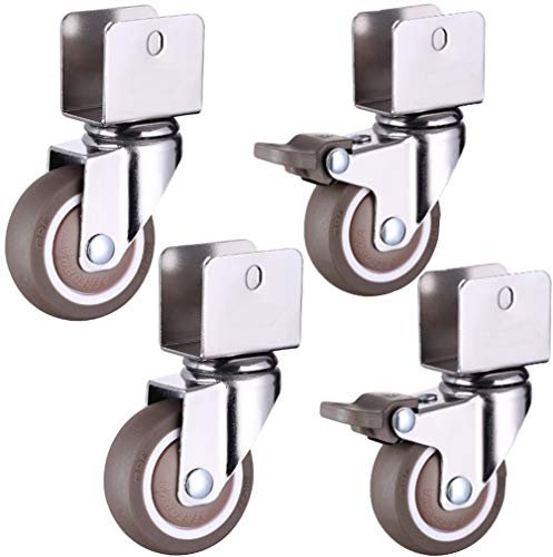 ZHUOZ1T 4 roulettes pour Meubles en Forme de U,roulettes Pivotantes 2 50mm pour Lit de Bébé,Rouleau en Caoutchouc,avec Vis,Capacité de Charge Maximale 78kg,Double Roulement(Swivel+brake16mm)