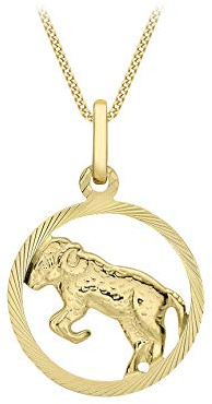 Damen-Anhänger Sternzeichen rund Gelbgold diamantiert 9kt an Flachpanzerkette Gelbgold diamantiert 9kt 20 46cm | Carissima Gold