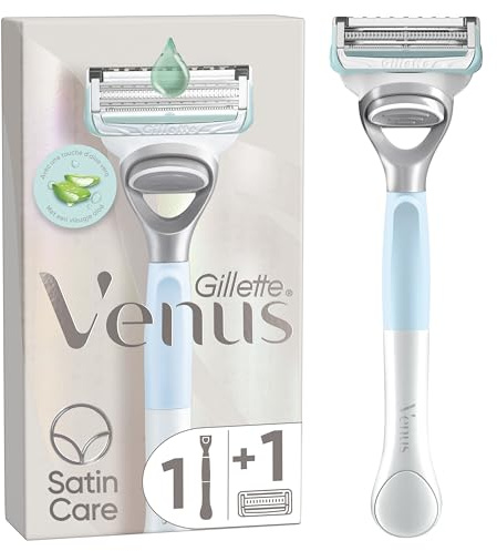 Gillette Venus + Satin Care Rasoir Pour Femmes Pour La Peau Et Les Poils Pubiens, Manche Réutilisable, Cartouche De Recharge, Barre De Protection Et Lame De Précision, Rasage Doux Des Zones Sensibles