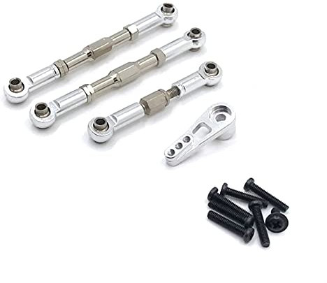 YZSM Rc Car Accessories Metal Steering Rocker Rod Linkage With Serve Arm For Wltoys 1/12 12402 RC Car Upgrade Parts Universal (Color : Silver)