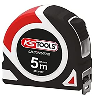 KS Tools - 302.0132 - Mètre ruban 5m - Mètre 5x19 mm - Enrouleur et arrêt automatique - Fabriqué en bi- matière - Ruban laqué blanc