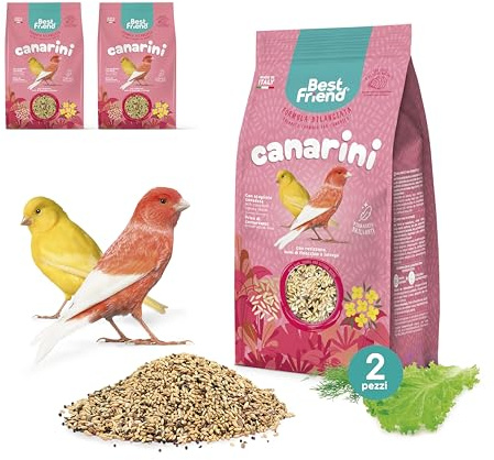 Best Friend Komplett foder för kanariefåglar med raavizzon, fänkålsfrön och sallad, 2-pack. Fågelfoder med naturliga ingredienser, kvalitet 100% tillverkad i Italien