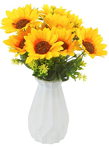 DIYASY 2 Bunches Artificial Sunflower Bouquet, Fake Silk Sunflower Flowers, Realistic Silk Sunflowers with Green Leaves for Home Hotel Office Wedding Party Decoration