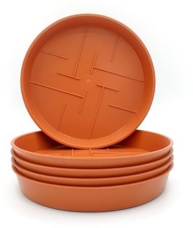 Plastard 5er Set Blumentopf-Untersetzer Ø 45 cm Rund Kunststoff Terrakotta | UV-, witterungs- und frostbeständig,ideal für innen & außen, passend für Pflanzkübel mit 42 cm Bodendurchmesser,Terrakotta