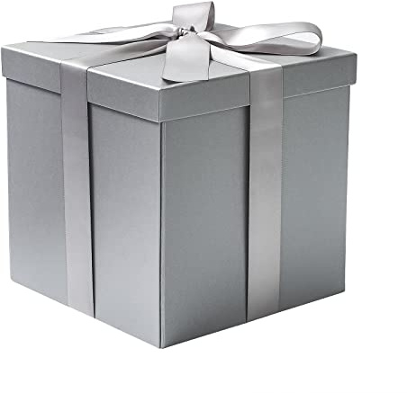 RUSPEPA Mittlere Geschenkbox Zum Geburtstag Mit Deckel, Schleife Und Seidenpapier, Faltbare Geschenkbox – 1 Stück, 23 X 23 X 23 cm, Grau