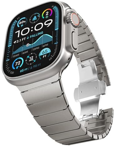 CHANCHY mäns Ultra Link rostfritt stål metall med vikbart låsband för Apple Watch serie 8 7 6 5 4 3 2 1 SE (titan, 49 mm 45 mm 44 mm 42 mm)