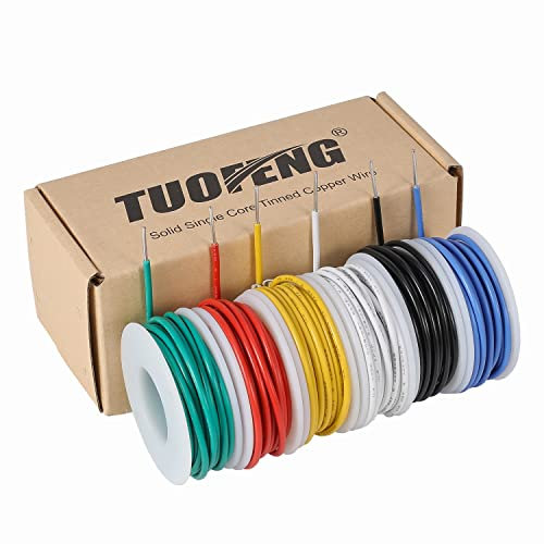 TUOFENG Set cables de conexión, núcleo sólido, calibre 16. 6 cables puente, 4 m, 1,3 mm², diversos colores. Hechos de alambre de cobre estañado y revestidos de PVC (DE: 2,3 mm. Kit de cables de gancho