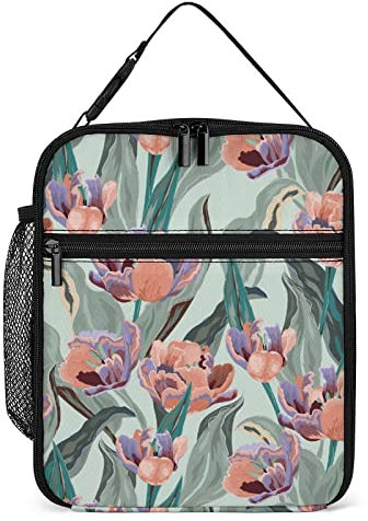 Pranzo al sacco con fiori rosa ano Pranzo al sacco riutilizzabile per uomo Donna Lavoro Contenitore per il pranzo isolato con piccole foglie verdi per Picnic da lavoro per adulti unisex