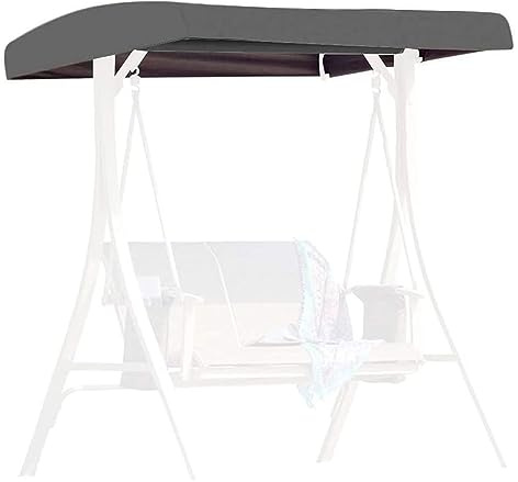 DFANCE Patio Swing Top Cover, Replacement Canopy for 2/3 Seater Garden Hammock, Waterproof & Sun Protection, Grey, 191x120x18/23cm