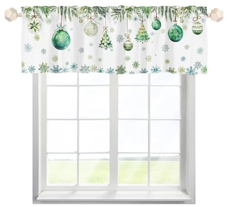 EHJOS Weihnachten Schneeflocke Scheibengardinen Bistrogardine mit Stangendurchzug Stores Gardinen Schals Modern Fensterschal für Wohnzimmer Schlafzimmer Kinderzimmer 137x45cm,2 Stück