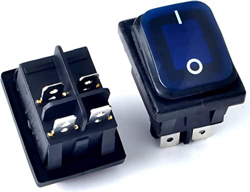 Interrupteur à bascule 1 pièces 4 broches interrupteur à bascule étanche robuste 220V lumière illuminée 16A 250VAC 20A 125VAC interrupteur DPST (Color : Blau)