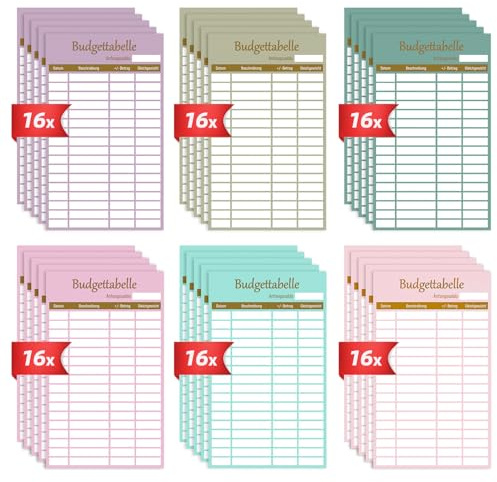 A6 Budget Planner Deutsch Zubehör (96er Set | 182 Seiten | 8 Farben) - Budget Sheets Zubehör für A6 Binder - Kosten Tracker - Ausgabenblätter - Einlagepapier Für Binder Notizbuch Ringbücher
