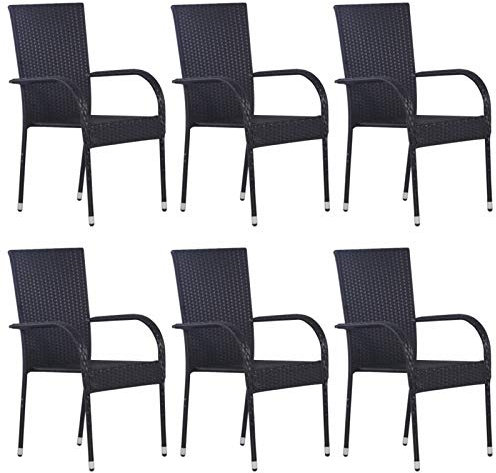 Gecheer Stapelbare Gartenstühle 6 STK.Gartenstühlen Stapelstühle Stühle aus PE-Rattan,pulverbeschichtetem Stahl,Esszimmerstühl Campingstühle Essstühle 55,5 x 53,5 x 95 cm (B x T x H),Schwarz