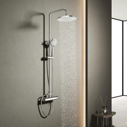 Columna de Ducha, YOOZENA Columna ducha con grifo, Columna ducha Monomando, Completo con Aceros inoxidables ducha lluvia 23 CM