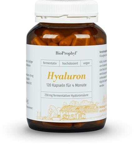 BioProphyl®Hyaluronsäure mit 250 mg Hyaluronsäure, Kupfer und Vitamin C für Knochen, Knorpel, Haut und Gelenke - 120 pflanzliche Kapseln für 4 Monate