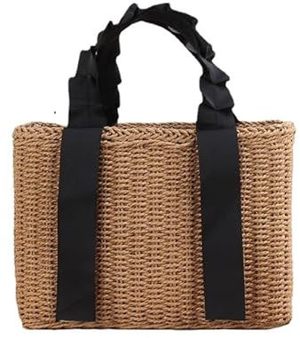 Einfache Handtasche Gewebte Tasche Solide Gras Gewebte Tasche Freizeit Strand Tasche frauen Tasche Casual Große Kapazität Luxus/291 (Color : Brown)