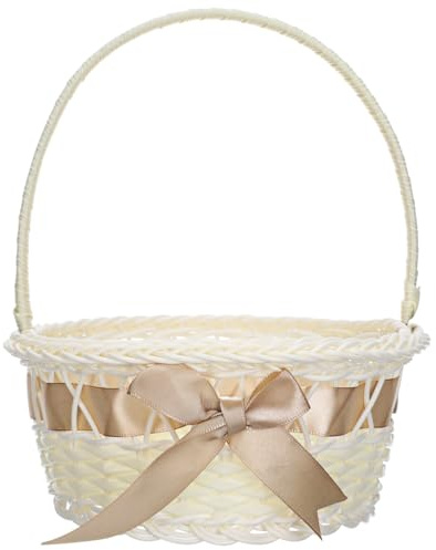 MAGICLULU Flower Girl Basket Handmade Woven Basket with Handle for Wedding Party Decoration Flower Storage Candy Holder Portable Confetti 8.27 in
