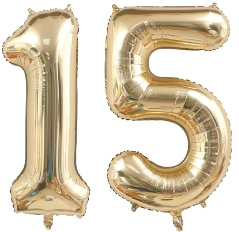 40 Zoll Gold Luftballon Zahlen 15 Champagner Gold Ballon 15. Geburtstag Deko Hell gold Folienballon Zahl 15 Riesenzahl Ballon 15 Party Hochzeit Geburtstag Nummer 15