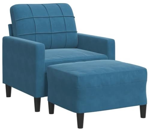 vidaXL Sessel, Sofa mit Fußhocker Metallgestell, Relaxsessel Polstersessel für Wohnzimmer, Fernsehsessel Loungesessel Clubsessel, Modern, Blau Samt