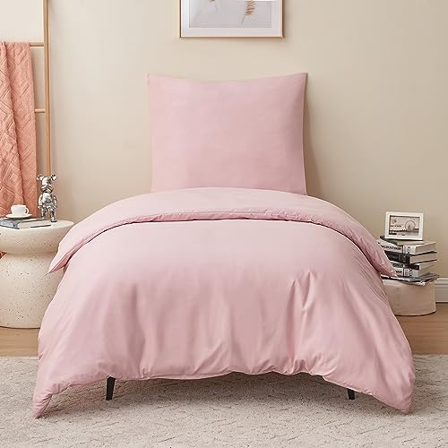 RUIKASI Housse de Couette 140x200 cm Rose avec Fermeture Éclair – Parure de Lit 1 Personne pour Lit 90x190 avec 1 Taie d'oreiller 65x65 cm – Ensemble en Microfibre Infroissable