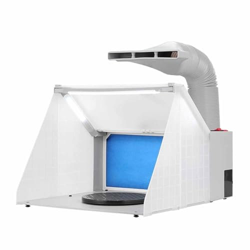 Airbrush Paint Spray Booth with 3-Sided Lights and Exhaust Fan, Portable Paint Booth, Turntable and Filter Hose, Airbrush Spray Booth Kit for Painting All Art, Craft