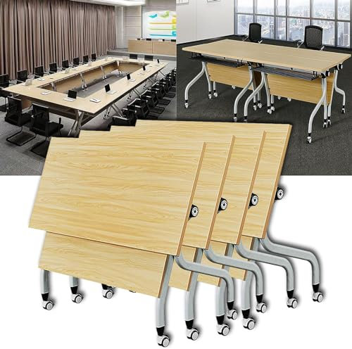 Konferenztisch, 4-teiliger klappbarer Konferenzraumtisch, mobiler Schulungs- und Seminartisch mit geräuscharmen Rädern, platzsparendes Design, Metallrahmen für Büro, Besprechungsraumtisch (5