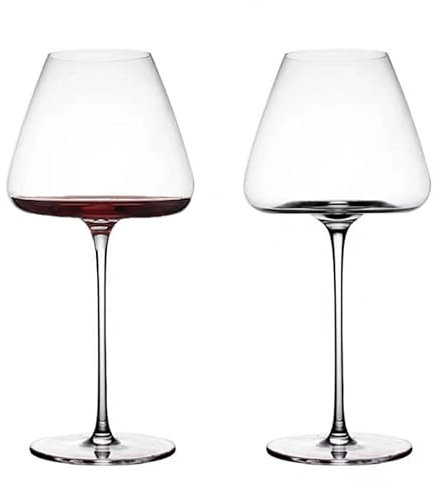 NireHoris Set di 2 bicchieri da vino, 720 ml, vetro trasparente, con manico lungo, per vino rosso e bianco, lavabili in lavastoviglie