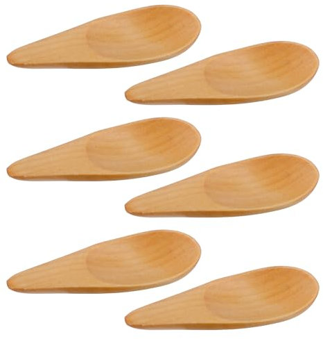 Lot de 6 petits pains en bois faits à la main, 7 x 2,5 cm en bois à épices, mini cuillères à épices pratiques pour le sel de sucre, assaisonnement, sauce, moutarde, miel