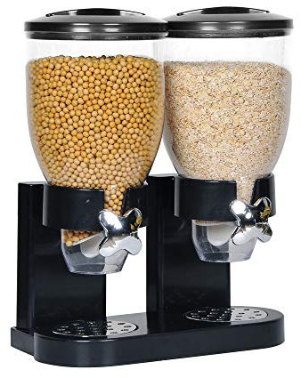 ZHZXBDGQ Dispensador de cereales de doble barril, dispensador de alimentos secos con gran almacenamiento para avena, frijoles, nueces, arroz, recipiente de almacenamiento de cocina, color negro