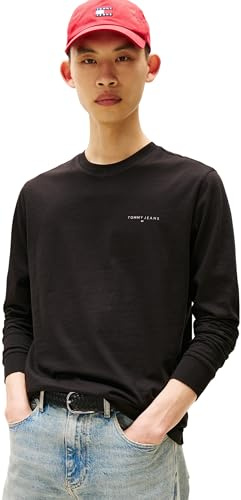 Tommy Jeans Uomo Maglietta a Maniche Lunghe Slim Chest Linear in Cotone, Nero (Black), M