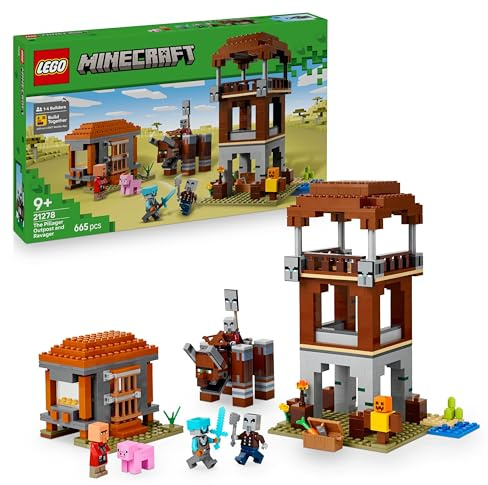 LEGO Minecraft The Pillager Outpost and Ravager Toy - incl. a Posable Figure with a Snapping Jaw Function, and a Village Fortress - Gaming Gift for 9+ Year Old Boys & Girls - 21278