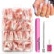 DMQ Press On Nails with Glue - 240Pcs Gradient Pink Long Square Fake Nails Kit, 12 Sizes Glossy Natural Ombre Nails for Women, Full Cover DIY Manicure(Easy Application)