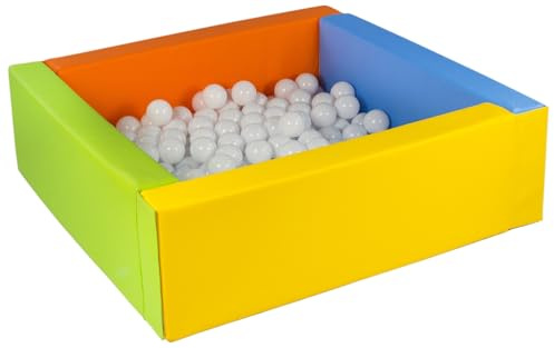 Velinda Piscina a Sfera Quadrata con 200 Palle, Ecopelle, 5 Elementi (Colore della Piscina/Palle: Giallo, Verde, Blu, Arancione/Bianco)
