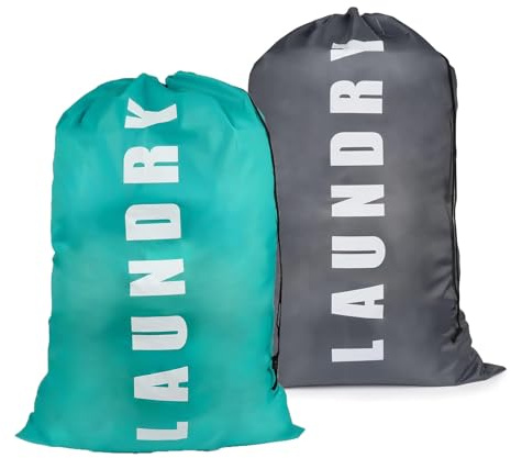 2Pcs Travel Laundry Bag, Laundry Bags for Travelling, 24 × 36 Foldable Travel Laundry Bags for Dirty Clothes, Large laundry travel bag for Travelling Camping Home Bathroom (Green Grey)
