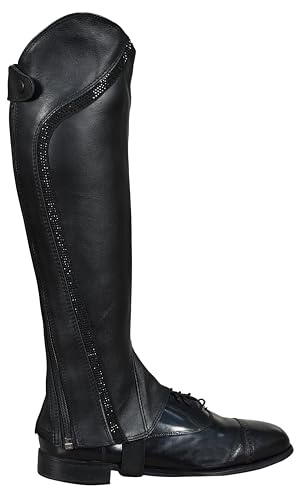 euro fizz Equestrian Women Half chap Gaiter Extra Grip Non Slip Full Grain Takey Cow Leather.Accurate Size Chart in Images. (Black, Small)