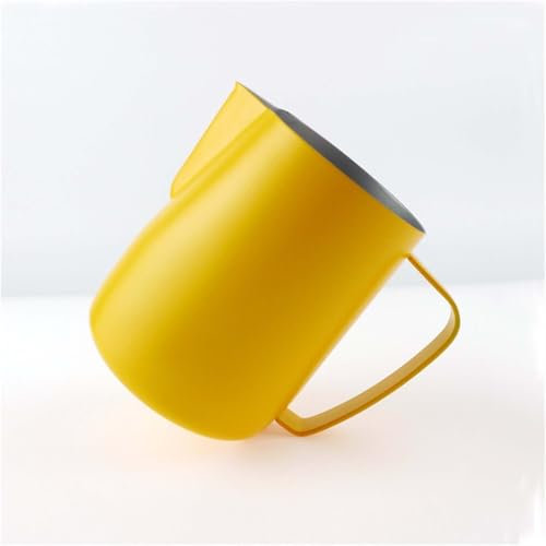 WENYOG Pot à Lait Stainless Steel Latte Coffee Milk Jug Cup Frothing Pitcher Pull Flower Cup Coffee Milk Frother Milk Foaming Cup Tool 0.35-0.6L(600ml,Yellow)