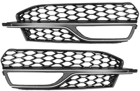 Kompatibel for Audi S3 A3 S-Linie 2014 2015 2016 RS-Stil Nebelscheinwerfer-Lampenabdeckung HONEYCOMB HEX Kühlergrill 8V3807681 8V3807682(Chrome Silver)
