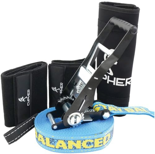 CYPHER Trickster Slackline Kit, 2 Inch Wide Webbing, 82ft / 25m Length, with Ergonomic Ratchet, with Tree Protection, and Padded Ratchet Covers (449692, 82ft / 25 M)