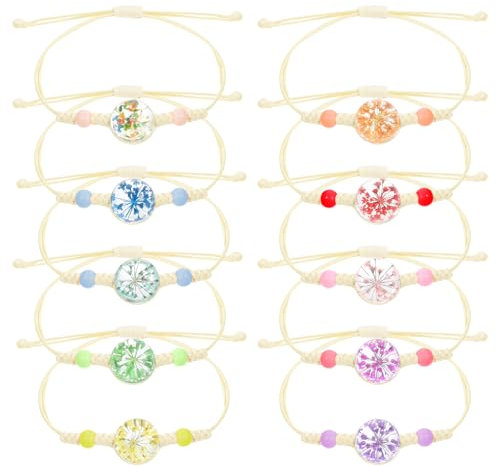 JIYIN 10Pcs Friendship Braided Bracelets, Colorful Flowers Tree of Life Shell Bracelet, Adjustable Handmade Braided Friendship Bracelets, Perfect for Women Birthday Party Favors